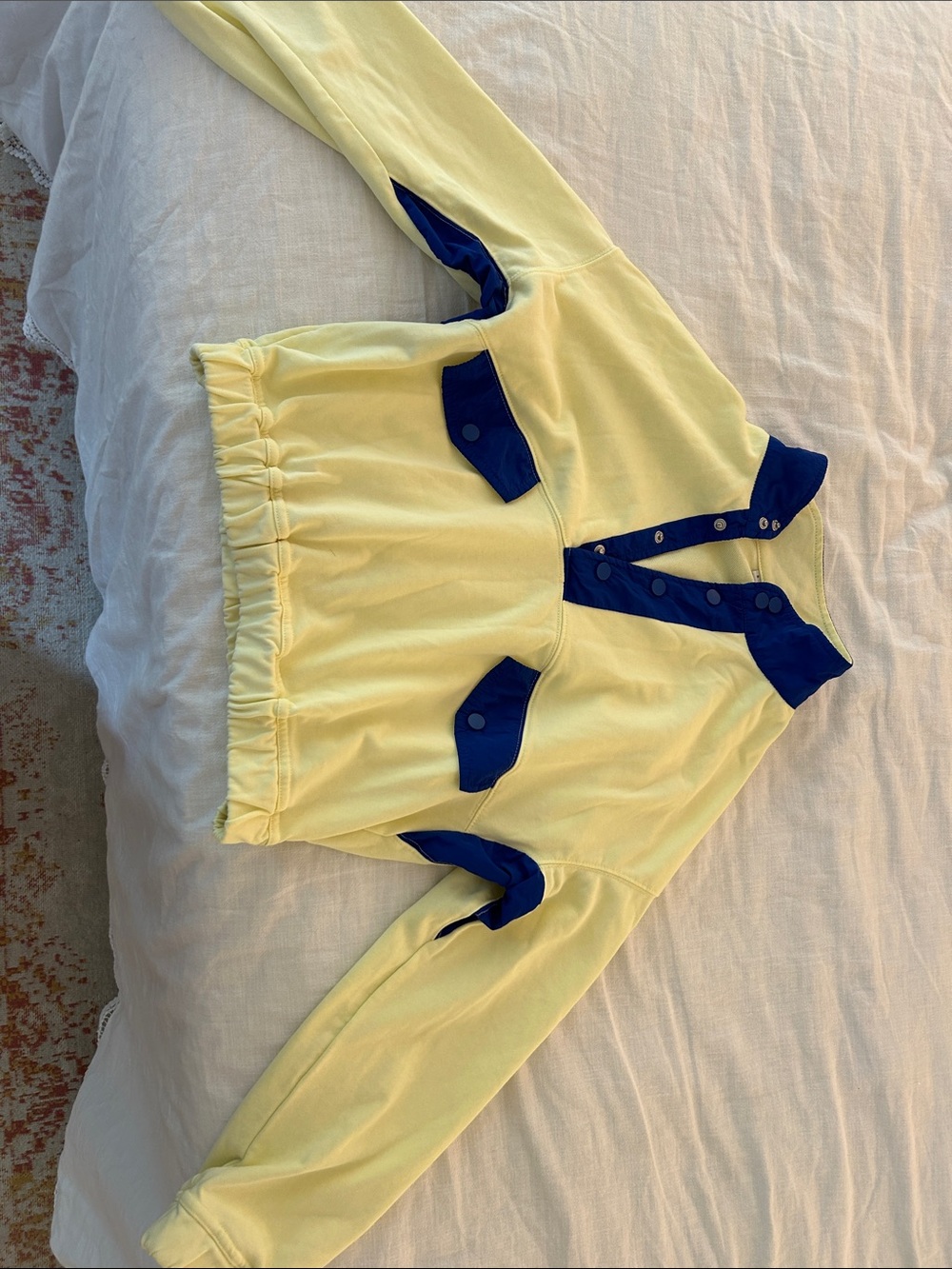 Yellow Pullover Sweatshirt with Navy Trim